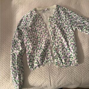 Zara Women's Floral Knit Cardigan - Purple and Green